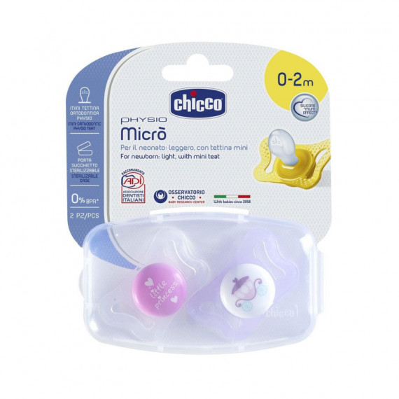 CHICCO Chupa Micro Silicona Rosa 0-2M 2 Uds