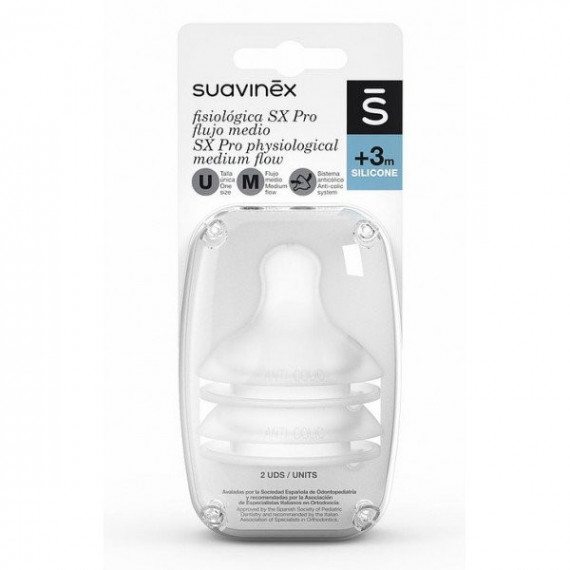Tetina Suavinēx Silicona Fisiologica Sx Pro  Flujo Medio 3M+ 2 Uds  SUAVINEX