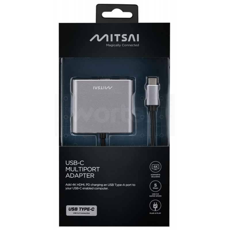 Adaptador MITSAI (USB-C - HDMI - USB-C - USB 3.0 - Gris)