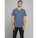JACK &amp; JONES T-shirt Jprben Stripe Blu. Split Neck