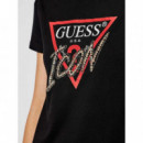 T-Shirt GUESS pour femme, manches courtes avec applications du logo Icon