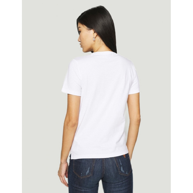  GUESS Camiseta de manga corta con logotipo adornado para mujer,  Blanco puro : Ropa, Zapatos y Joyería