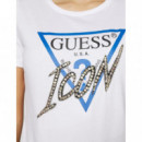 T-Shirt GUESS pour femme, manches courtes avec applications du logo Icon