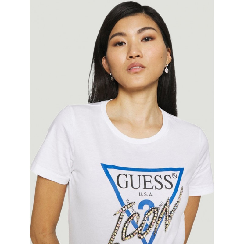 GUESS Camiseta de Mujer, Manga Corta con Logotipo Icon Aplicaciones -  Guanxe Atlantic Marketplace