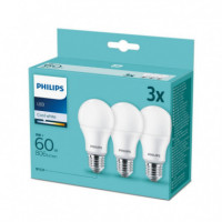 LED Bulb - PHILIPS - Pack 3X60W A60 E27 E27 4000K 806 Lumens