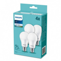 LED Bulb - PHILIPS - Pack 4X75W A60 E27 4000K 1055 Lumens