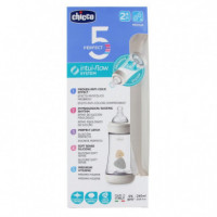 CHICCO PERFECT5 White Plastic T Silicone Bottle 2M+ Medium Flow 240 Ml