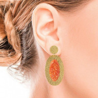 Isis Oval Gold Earrings with Coral Mother-of-Pearl SUSANA REQUENA