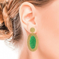 Oval Gold Earrings Demeter with Green Mother-of-Pearl SUSANA REQUENA