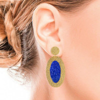 Oval Earrings Selene Gold with Blue Mother-of-Pearl SUSANA REQUENA