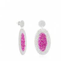 Silver Oval Earrings Flora with Fuchsia Mother-of-Pearl SUSANA REQUENA