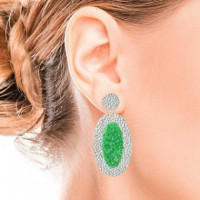 Silver Oval Demeter Earrings with Green Mother-of-Pearl SUSANA REQUENA