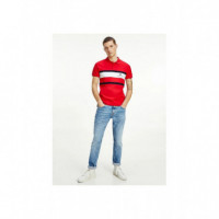 Chest Stripe Slim Polo Primary Red  TOMMY HILFIGER