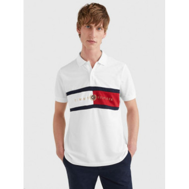 Icon Chest Flag Regular Polo White  TOMMY HILFIGER