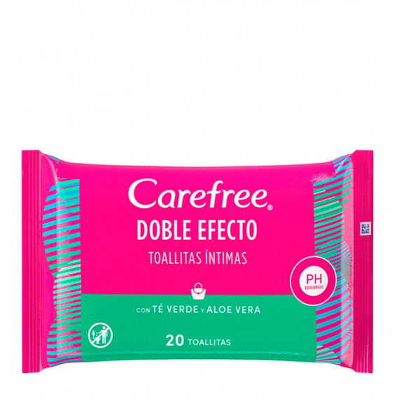 Doble Efecto Toallitas íntimas con Té Verde y Aloe Vera 20UDS  CAREFREE