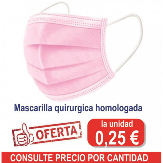MASCARILLA QUIRURGICA ROSA 3 CAP.TIPO IIR (50