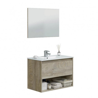 Van Bathroom Cabinet + Mirror Van Oak Alaska 59X80X45CM BENOTTI