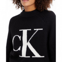 Blown Up Ck High Neck Sweater Ck Black CALVIN KLEIN