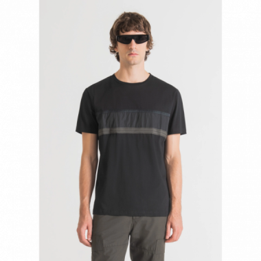Antony Morato - T-shirt noir avec bandeau sur la poitrine