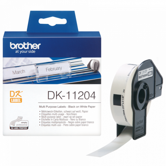 BROTHER Etiquetas DK11204  Etiquetas Precortadas Multipropósito (papel Térmico). 400 Etiquetas Blancas de 17 X 54 Mm