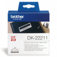 BROTHER Etiquetas DK22211  Cinta Continua de Película Plástica (blanca). Ancho: 29 Mm. Longitud: 15,24 M