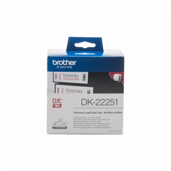 BROTHER Etiquetas DK22251 Cinta Continua de Papel Térmico con Impresión a Negro y Rojo (blanca). Anchura: 62 Mm. Largura: 15,24