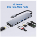 DOCK HUB USB-C 6 EN 1 HDMI 4K/2 USB 3.0/TIPO C/SD+MICRO SD BLACK