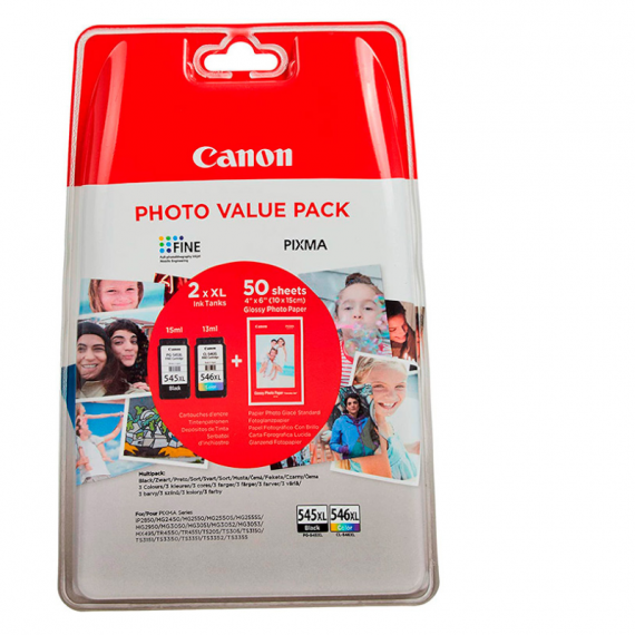 CANON Pack Cartuchos de Tinta PG-545XL + CL-546XL + Papel de Foto