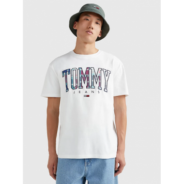 T-shirt à logo en tartan blanc de Tommy Jeans