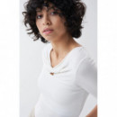 SALSA JEANS Camisetas Mujer Camiseta con Detalle de Nudo en el Escote