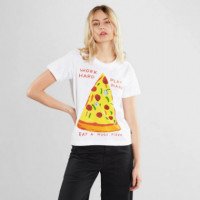 DEDICATED Camisetas Mujer Camiseta Mysen Work Hard Pizza White