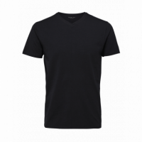SELECTED Camisetas Hombre Camiseta New Pima Cuello Pico Black