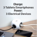 EWENT White EW3939 Home Power Strip com 3 Schuco e 3 USB 2.4 Amp