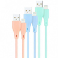 Cable Lightning a USB 2.0 NANOCABLE A/m 1M 3UD Blue Pink Green Liso