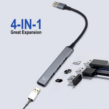 EWENT Slim Hub EW1144 USB 3.2 com 4 PORTOS(3 USB 2.0 e 1 USB 3.2)