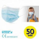 Mascarilla Azul Infantiles 50 Und  Color Azul - 3 Capas - Eficacia de Filtracion Bacteriana  98%