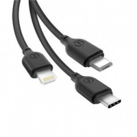 Cable Carga Rapida 3 en 1 Micro + Tipo C + Lightning a USB Negro XO