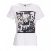 DKNY - Top Blanco Logo Ciudad Mujer - E2GFPDNA/WHITE Vintage Indigo