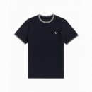 Camisetas Hombre Camiseta FRED PERRY con Ribete Twin Tipped Azul Marina