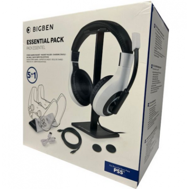 BIGBEN PS5 ESSENTIAL PACK 5 IN 1 WHITE (HEADSET/SOPORTE HEADSET/BASE DE CARGA 2 DUAL/CABLE USB/2 GRIPS)