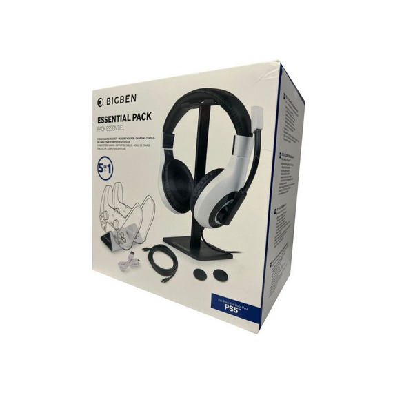 Bigben PS5 Essential Pack 5 In 1 White (headset/soporte Headset/base de Carga 2 Dual/cable USB/2 Grips)  NACON