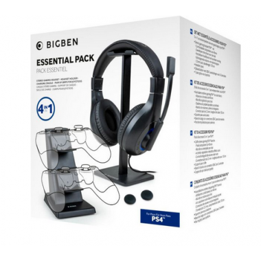 Bigben PS4 Essential Pack 4 In 1 Black (headset/soporte Headset/base de Carga para 2 MANDOS/2 Grips)  NACON