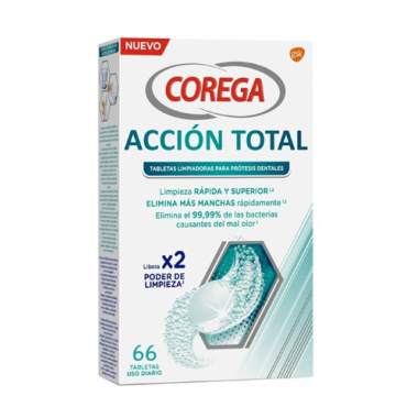 COREGA Accion Total Limpiador Limpieza Protesis Dental 66 Tabletas