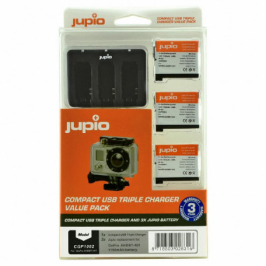 JUPIO Kit Gopro  Cargador 3USB + 3 Baterias  AHDBT-401 HERO4