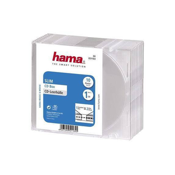 HAMA Pack de 10 Cajas CD Slim Transparente