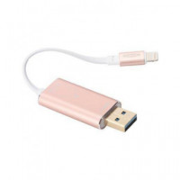 EDNET Cable Datos Ipad, Iphone 6/7/8/X Lightning  a USB 3.0 Oro Rosa con Ranura para Micro Sd hasta