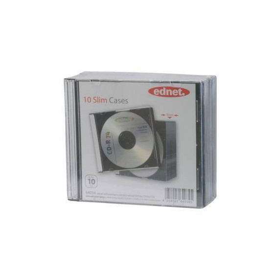 EDNET 64034 Pack de 10 Cajas Cd, DVD Vacia Simple Transparente Slim