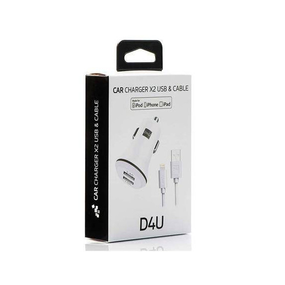 Disashop Cargador Coche 2XUSB + Cable Datos Lightning Iphone 5/6 3.4A  Blanco LALO - Guanxe Atlantic Marketplace
