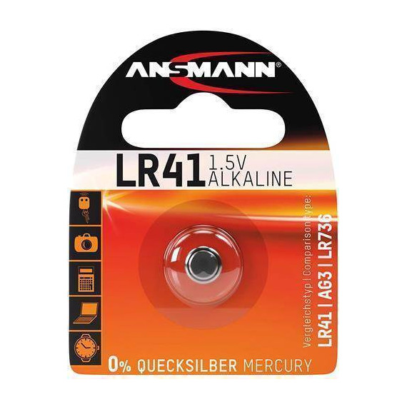 ANSMANN Pila Boton LR41/ AG3/LR736 Alkalina  0% Mercurio 1.5V