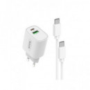 ACCETEL Cargador Tipo C+ USB con Cable Tipo C AC827 3AMP 20W Blanco